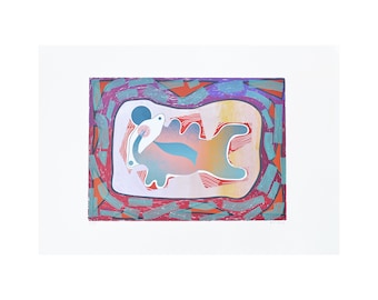 Stampa artistica di pesci dai colori vivaci - Decorazione murale astratta con pesci - Opera d'arte nautica originale serigrafata