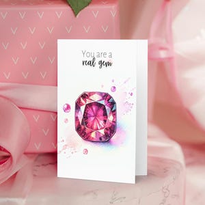 Watercolor Pink Tourmaline Birthday Card, October birthstone art gift, crystal cards, gemstone art, natural tourmaline, wife birthday card