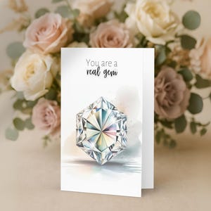 Watercolor Hexagon Cut Diamond Folded Greeting Card for April birthdays and anniversaries, Diamond Birthstone Gift, Encouragement card