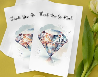 Pack of 10 Thank You So Much Watercolor Diamond Greeting Cards | Thank You Folded Note Card Set with Envelopes