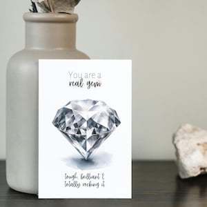 You are a Gem Card, Precious Diamond Watercolor Print, April Birthstone Birthday Card Mother's Day Card, Gemstone Art, Folded Thank You Card