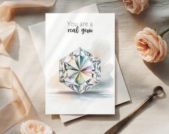 April Birthstone Watercolor Hexagon Folded Card - Printable Digital Download, April Birthday Card, DIY Jeweler Birthday, Modern Anniversary