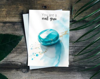 Watercolor Turquoise Digital Printable Thank You Card, December Birthstone, Gemstone Art, Wife Birthday Gift, Something Blue, Crystal Card