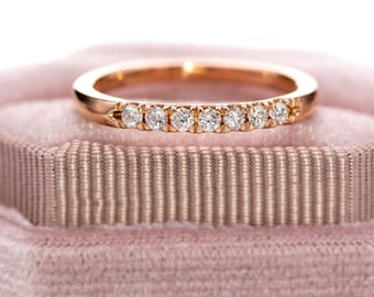 Freya Anniversary Band - French Set Lab Diamond Wedding Ring, Pave Set 14k Rose Gold Ring Stacking Wedding Band, Ready to Ship