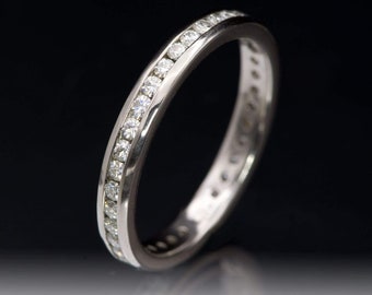 Moissanite Channel Set Band, Eternity Ring, Anniversary Ring, 14k White Gold Wedding Band, Ready To Ship Size 7.5, wedding ring gift for her