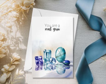 Watercolor December Birthstone Digital Printable Thank You Card, December Birthday Gemstone Crystal Card, 30th Birthday Gift, Something Blue