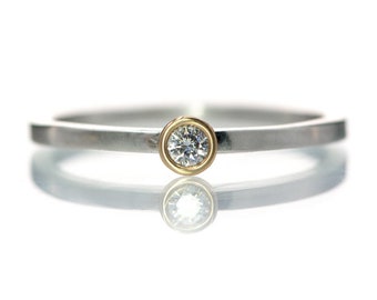 Moissanite Stacking Ring, Tiny bezel set Moissanite 14k Gold & Sterling Silver Stackable Ring, Gift for her, Promise Ring