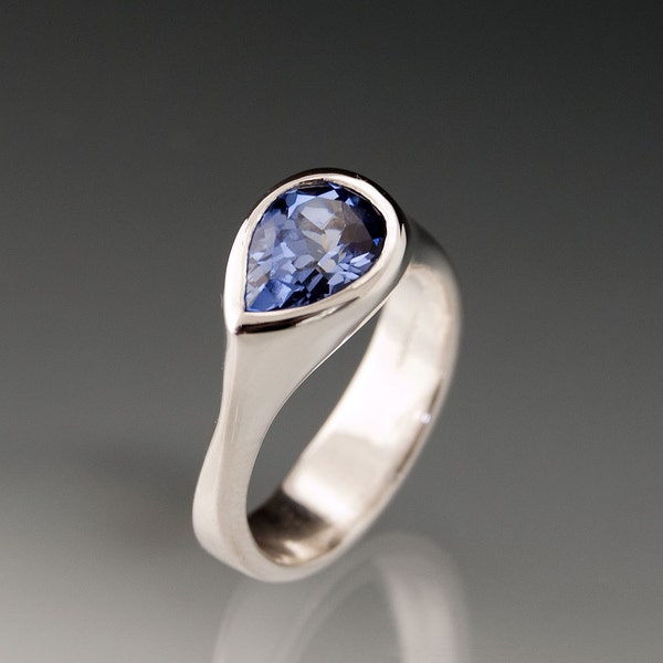 Lab Created Light Blue Sapphire Tear Drop  Engagement Ring  in Sterling, Palladium, Yellow Gold, Rose Gold or White Gold