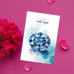 Tanzanite December Birthstone Card, You are a Gem, Watercolor Tanzanite Art, Anniversary Card Greeting, wife birthday card, December Gift
