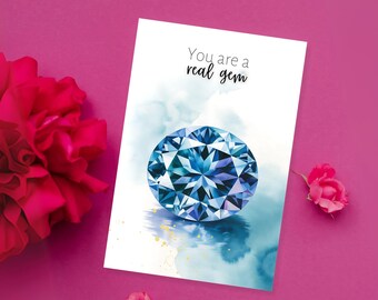 Tanzanite December Birthstone Card, You are a Gem, Watercolor Tanzanite Art, Anniversary Card Greeting, wife birthday card, December Gift
