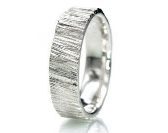 5.5mm Wide Mens Wedding Ring, Sterling Silver Saw Cut Textured band, Unisex Rustic Wedding Band, Ready to Ship. size 6 to 9
