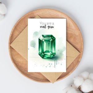 You are a real Gem, Emerald Greeting card,  Watercolor Emerald Card, May Birthstone, Gemstone Birthday Card Mother's Day Card Thank You Card