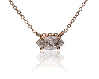 Marquise Moissanite Necklace, 14k rose gold prong set Pendant, rose gold chain necklace, solitaire moissanite necklace, ready to ship