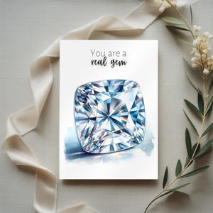 Watercolor Cushion Cut Moissanite Folded Thank You Card, You are a Gem, Gemstone Crystal Card, wife birthday, gratitude gift for daughter