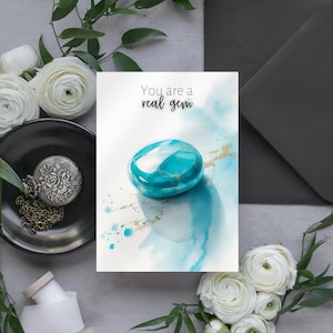 Kingman Turquoise Birthstone Card, You are a Gem, Watercolor Turquoise Art, 6th Anniversary Card Greeting, wife birthday card, December Gift