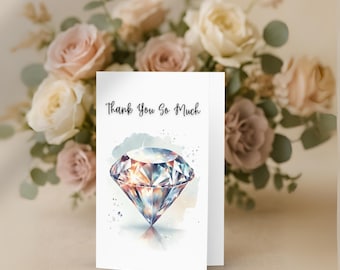 Watercolor Diamond Thank You Card – Elegant Folded Gemstone Illustration, Luxury Appreciation Card