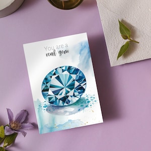 You are a real Gem Thank You Card, Watercolor London Blue Topaz Birthday Card December Birthstone, 4. Wedding Anniversary Gift, Crystal Card