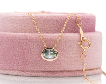 Oval Tanzanite Pendant, 14k rose gold & Sterling Silver Bezel Slide Pendant, Birthstone Tanzanite Necklace, Rose Gold Necklace ready to ship