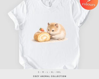 Camiseta con diseño de rollo suizo de hámster, postre de roedor en acuarela kawaii, regalo para amantes de los hámsteres, camiseta unisex