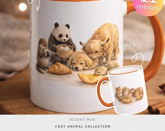 Taza decorativa de acuarela de 325 ml con temática de animales (entrega fuera de EE. UU.): Panda, nutria, cachorro, vaca de las Tierras Altas, tortuga