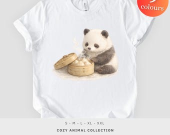 Camiseta Panda Dim Sum, Vaporera de bambú en acuarela Kawaii, Regalo para amantes de la comida, Camiseta unisex