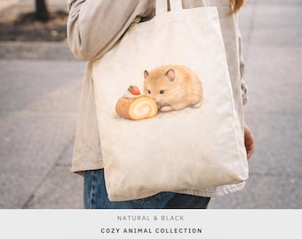 Bolso de lona con diseño de rollo suizo de hámster, postre de roedor en acuarela kawaii, regalo para amantes de los hámsteres