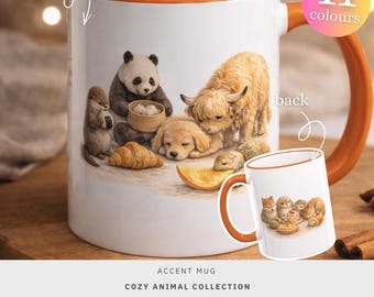 Taza de cerámica para postre de 325 ml (solo envíos a EE. UU.), adorable ilustración de animales en acuarela, regalo para enamorados.