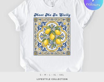 Camiseta "Meet Me in Sicily Lemon", estampado de cítricos para viajes por Italia, camiseta unisex.