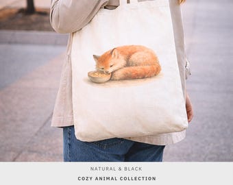 Bolso de lona con estampado de sopa de setas Fox Mushroom Soup, estilo cottagecore Woodland Graphic, ideal como regalo.