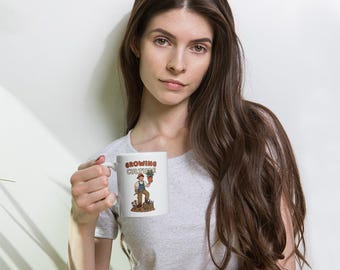 Taza para amantes de las plantas, ilustración retro de jardinero, taza de café botánica, regalo de horticultura, vajilla acogedora.