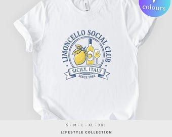 Camiseta Limoncello Social Club, estampado de botella de limón de Sicilia, Italia, camiseta unisex