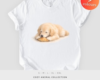 Camiseta con estampado de Golden Retriever y un croissant, diseño de cachorro durmiendo, regalo para amantes de los perros, camiseta unisex.