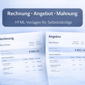 Rechnung Angebot Mahnung Vorlage (HTML) -  für Selbstständige / Digitale Vorlage