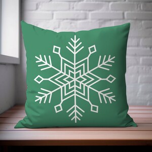 Green Snowflake Throw Pillow - Green Christmas Pillow - Faux Suede Square Pillow - Winter Throw Pillow - Christmas Decor - Winter Decor