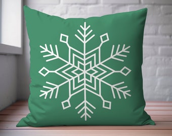 Green Snowflake Throw Pillow - Green Christmas Pillow - Faux Suede Square Pillow - Winter Throw Pillow - Christmas Decor - Winter Decor