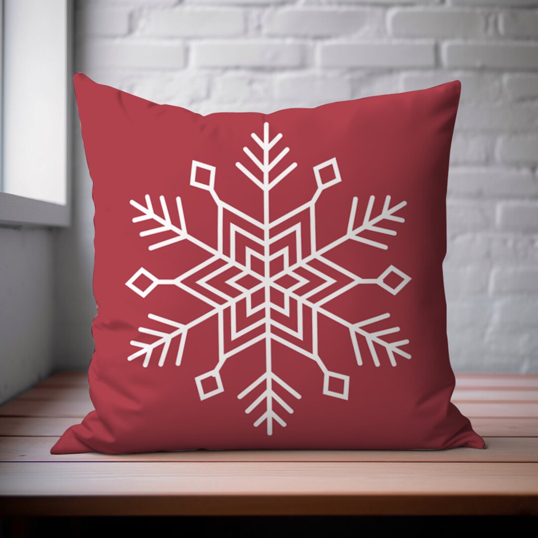 Red Snowflake Throw Pillow Red Christmas Pillow Red Faux Suede Square Pillow Winter Throw Pillow