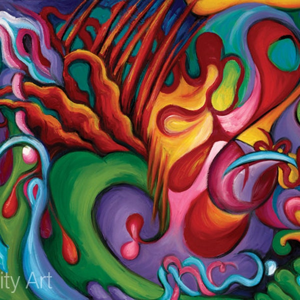 Psychedelic Abstract Expressionist oil painting on canvas, 24 x 36, Hendrix Voodoo Magick, by Tiffany Davis-Rustam
