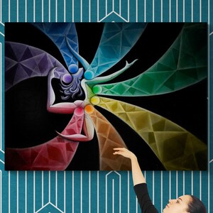 Rainbow Chakra Energy Joyful Dancer - Visionary Art Prints Flat & Wood - Yoga Healing Artwork