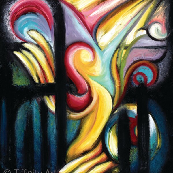 Surreal Abstract oil painting on plywood, 27 x 30, When Freedom Comes, by Tiffany Davis-Rustam