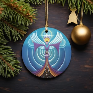Heiliger Engel Weihnachtsschmuck, Keramikornament - Kosmisches spirituelles Ornament - Visionäres Kunstornament