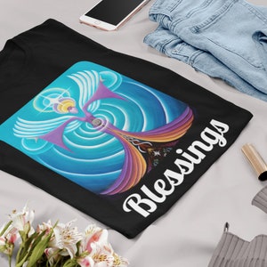 Holy Angel T-Shirt Unisex - Blessings Shirt- Nonsecular Holiday Art Tee Shirt - Blue Angel Art Shirt