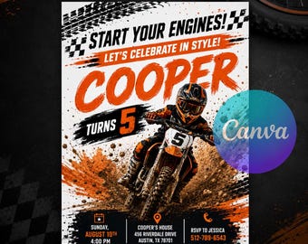 Dirt Bike Birthday Invitation, Editable Motocross Birthday Party Invite, Boys Motorbike Racing Canva Template, Printable & Instant Download