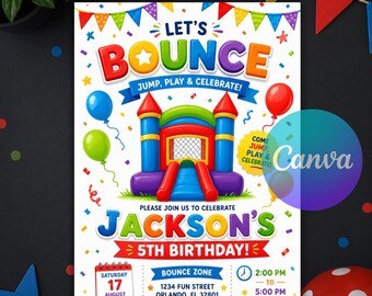Bounce House Birthday Invitation, Bouncy Castle Jump Party Invite, Kids Playground Birthday Editable Canva Template Instant Download