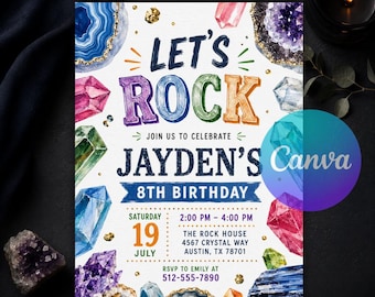 Geology Birthday Invitation, Gem Mining Party Invite, Geode Crystal Birthday, Rock Hunt Mining, Dig Party Canva Template Instant Download
