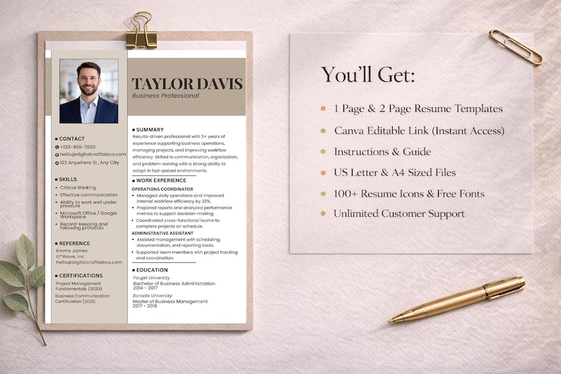 Canva Editable Modern Resume Template With Photo | 2026 Professional ...