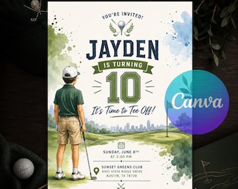 Top Golf Birthday Invitation, Let's Par-Tee Golf Invite, Mini Golf Partee Swing Theme Party, Editable Canva Template Instant Download