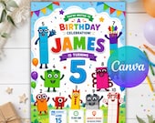 Number Blocks Birthday Invitation, Editable Kids Party Invite Card, Number Theme Canva Printable Template, Instant Digital Download