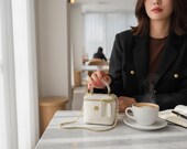Small Shoulder Bucket Bag, Mini Square Crossbody Purse, Metal Chain Handbag for Women