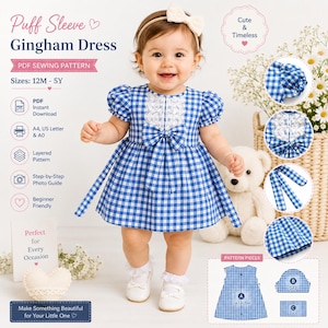 Vintage Gingham Puff Sleeve Dress Sewing Pattern (PDF Download)