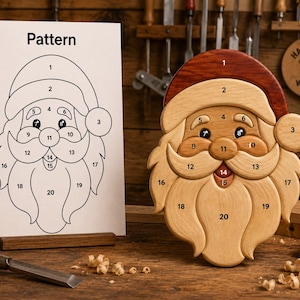Jultomteintarsiamönster PDF | Julscrollsågskonst i trä | Gör-det-själv-trätomteprojekt | Mall för julbearbetning